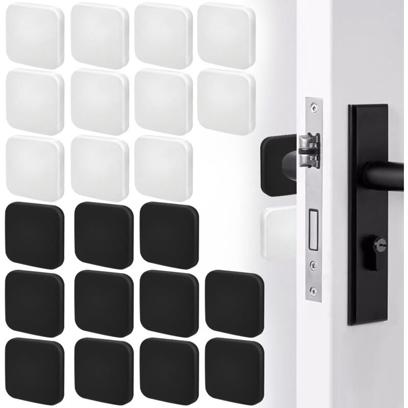 Set Mit 22 Türgriffstoppern Zur Wandmontage. Türstopper 40 X 10 Mm, Schwarz-weiß, Selbstklebend, Aus Silikon, Quadratisch, Schützend, Wandschutz.