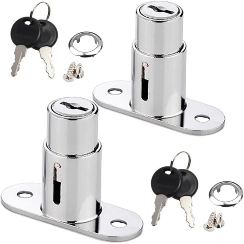 Set Mit 2 Kolbenschubladenschlössern. Schiebetürschlösser. Druckverschlussschlösser Für Aktenschränke, Schranktüren, Schiebetürschlösser, Fensterschubladen, Vitrinen Usw.
