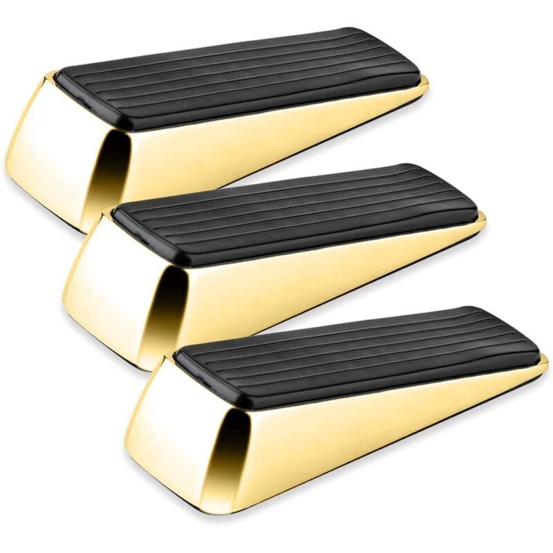 Set Mit 3 Türkeilen Aus Poliertem Messing. Türstopper. Rutschfest, Aus Vollgummi Mit Kratzfester Oberfläche. Für Alle Arten Von Innentüren.
