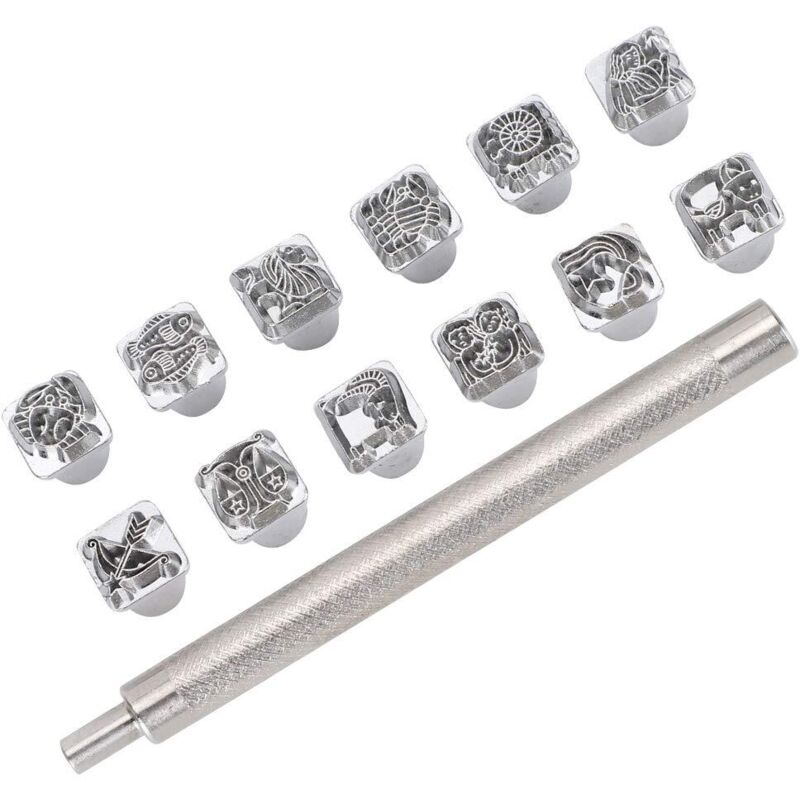Lederbearbeitungswerkzeugset. Prägestempelset Für Leder Mit 12 Sternzeichenmotiven.