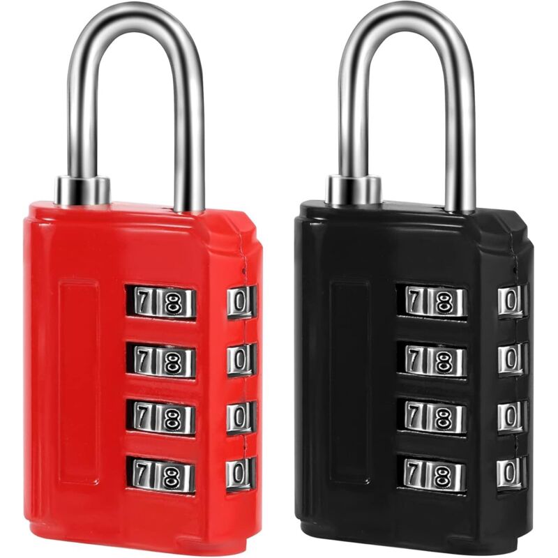 Set Mit 2 Vierstelligen Zahlenschlössern. Kleines Metall-zahlenschloss Für Gepäck, Spinde Und Fitnessstudios (rot, Schwarz)
