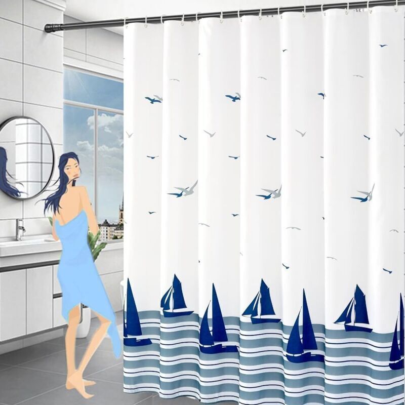 Duschvorhang 80 X 180 Cm – Schimmelresistenter Duschvorhang Mit Beschwertem Saum. Wasserdicht Und Waschbar. Duschvorhang Im Ozean-stil Aus Polyestergewebe Mit Haken Für Badewanne Und Duschkabine.