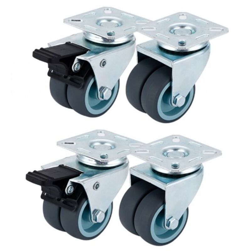 Set Mit 4 Möbelrollen (50 Mm) – Lenkrollen Mit Bremsen – 2 Rollen Mit Bremsen. 2 Lenkrollen, Robuste Rollen Für Den Innen- Und Außenbereich – Industrierollen.