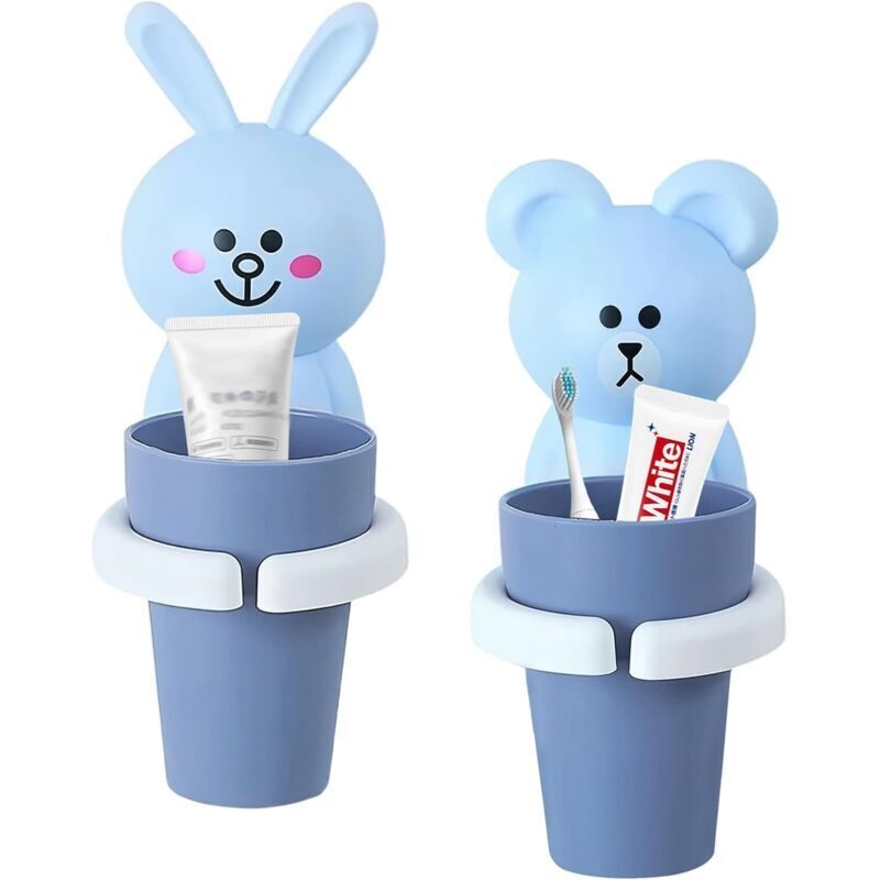 2-teiliger Zahnbürstenhalter Für Kinder. Niedlicher, Tierförmiger Wandzahnbürstenhalter. Zahnbürstenhalter Aus Glas Fürs Badezimmer (ohne Bohren). Für Zahnbürste Und Zahnpasta.