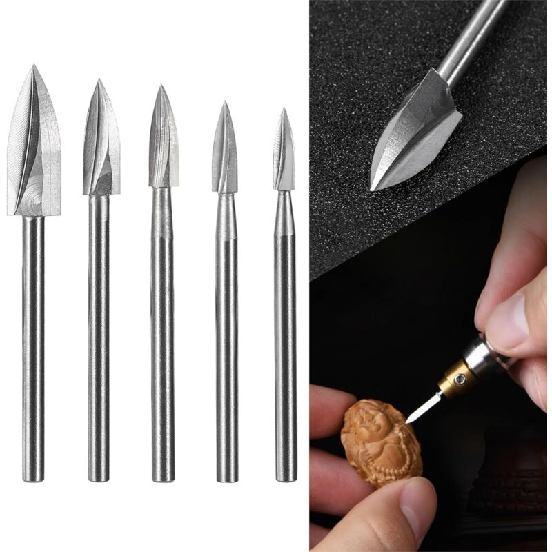 Set Mit 5 Hss-gravierbohrern. Holzbearbeitungs- Und Bastelwerkzeuge. Holzbearbeitungswerkzeug Mit 3,2 Mm Schaft. Universeller Aufsatz Für Rotationswerkzeuge.