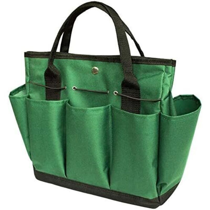 (grünlich-schwarzes) Gartengeräte-set. Gartentasche Mit Mehreren Fächern Für Gartengeräte. Gartengerätetasche