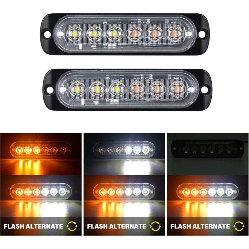2 Stück 6-led-blitzlichtleisten. 12v/24v-blinklicht Für Polizeianhänger. Für Pkw, Lkw, Geländewagen, Atv Und 4x4-fahrzeuge. Nebelscheinwerfer (weiß/gelb).