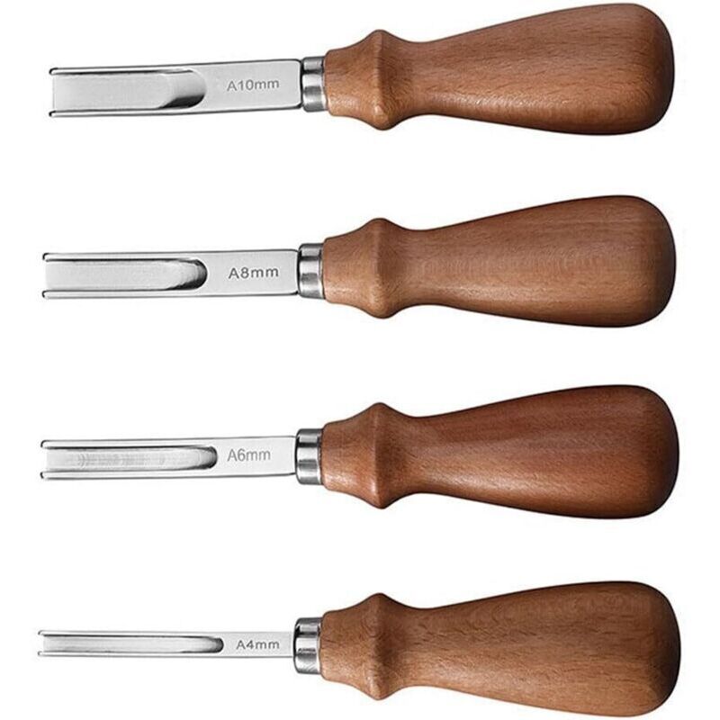 4-teiliges Lederbeschnittmesser-set. Lederbearbeitungswerkzeug Mit Holzgriff (4 Mm, 6 Mm, 8 Mm, 10 Mm). Werkzeuge Zum Trimmen Von Lederkanten Für Die Lederbearbeitung, Zum Abschrägen, Schneiden, Trimm