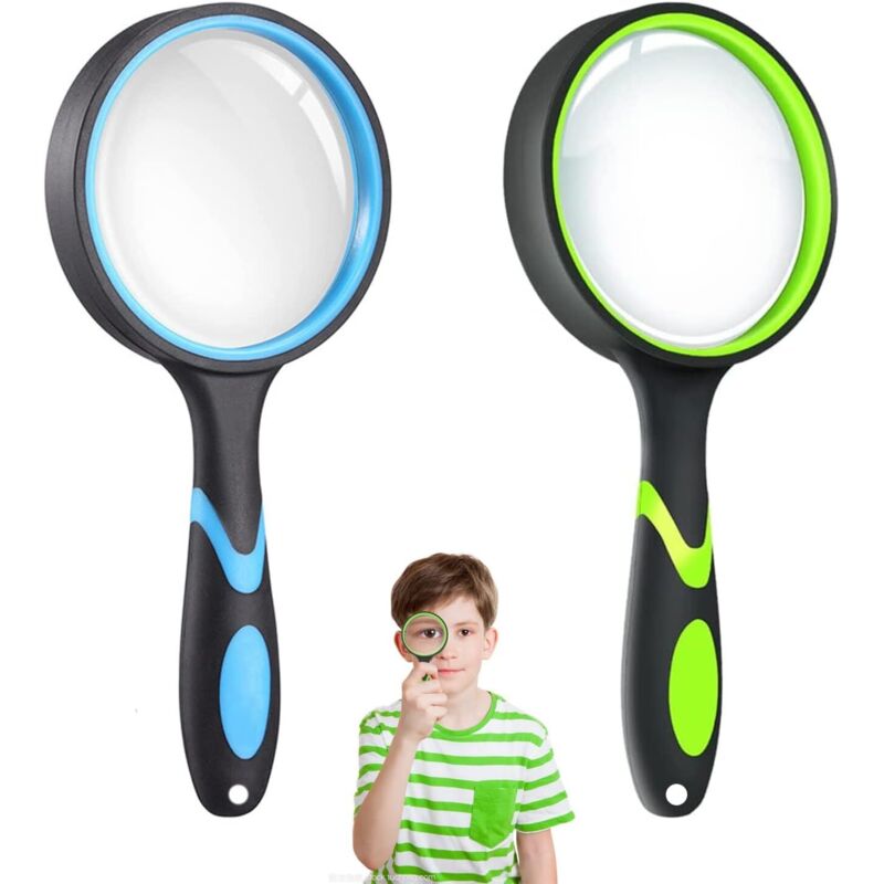 2-teiliges Kinderlupen-set Mit Weichen Gummigriffen. 75-mm-lupen. 10-fache Leselupe. Rutschfeste Lupe. Für Bücher, Landkarten Und Insektenbeobachtung (1 Blau/schwarz, 1 Schwarz/grün)