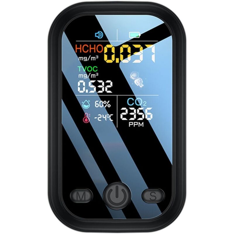 (8,5 × 5,1 × 1,7 Cm) (schwarz) 5-in-1-luftqualitätsmessgerät. Testet Kohlendioxid, Formaldehyd, Flüchtige Organische Verbindungen (hcho, Tvoc), Temperatur Und Luftfeuchtigkeit In Innenräumen. Luftqual