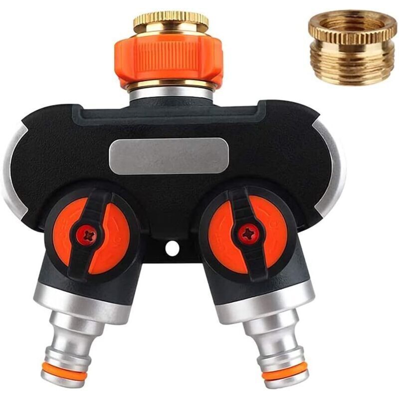 2-wege-verteiler – 3/4" Und 1/2" Y-stück Mit Wasserhahnadapter Für Gartenbewässerung, Waschen Und Tränken Von Haustieren. Einstellbarer Und Arretierbarer Wasserdurchfluss.