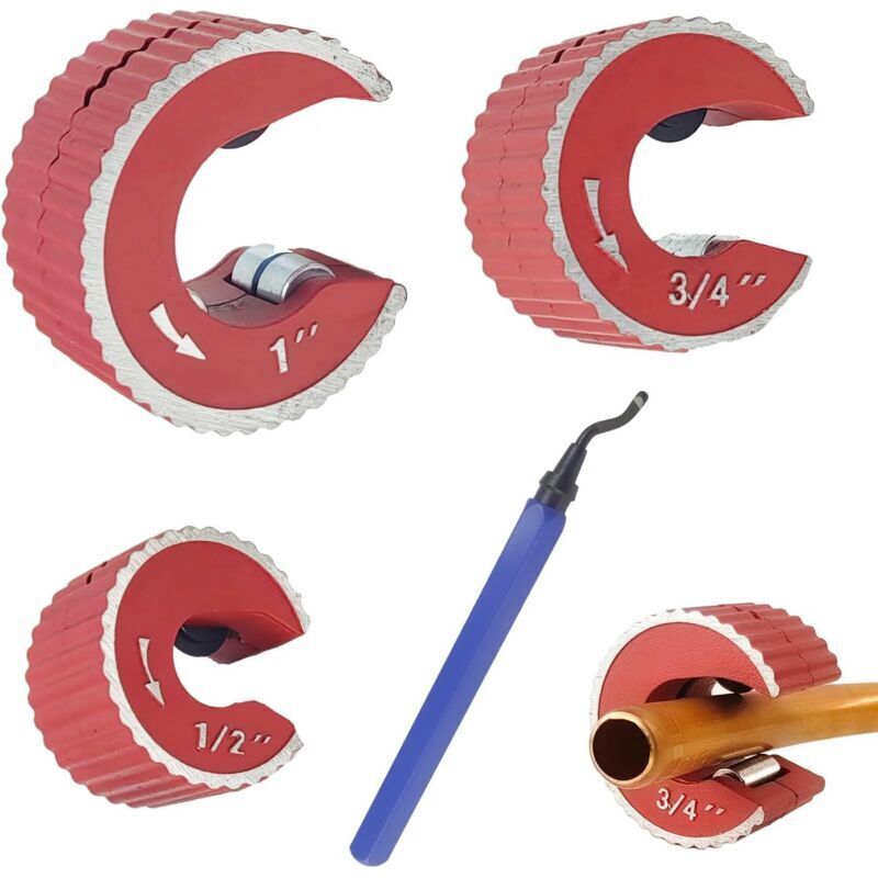 Kupferrohrschneider-set. Mit Aufsätzen Für 1/2", 3/4" Und 1" Durchmesser. 152 Mm Schneidklinge. Glatter Schnitt. Roter Rohrschneider. Geeignet Für (rote)