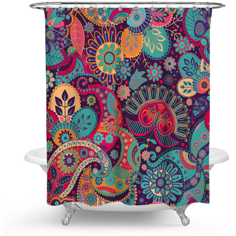Ethnische Mandala-dekoration, Retro-geometrisches Rundes Muster, Blumendruck, Duschvorhang-set Mit Haken, 150 X 180 Cm
