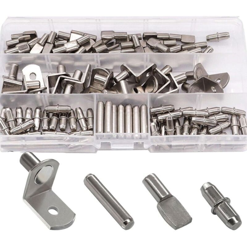 120 Stück Regalträgerstifte Aus Metall In 4 Ausführungen. Für Küchenschränke, Bücherregale Und Möbel, 5 Mm Und 6 Mm.