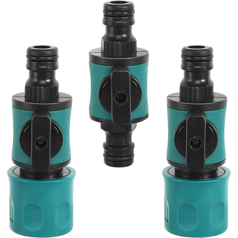 Dreiteiliger Gartenschlauchverbinder Mit Regulierventil. Schnellkupplungen Für 16-mm-wasserschläuche Mit 1/2-zoll-anschluss.