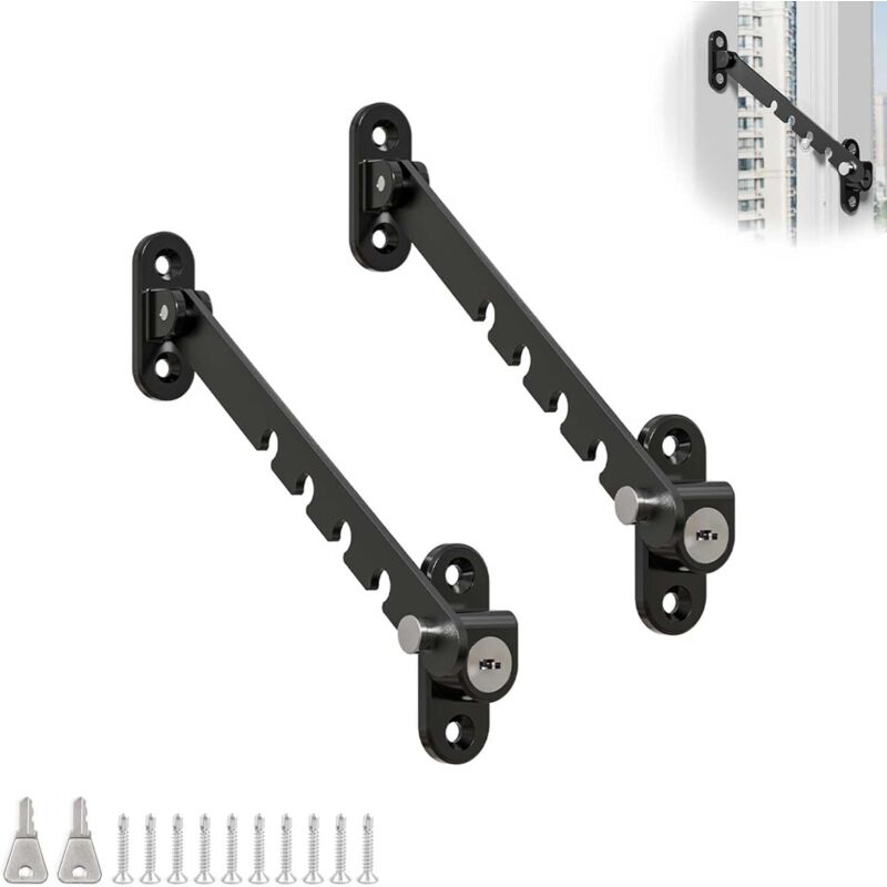 Fensterbegrenzer. Zweiteiliger, Abschließbarer Fensterbegrenzer. Fensterstopper Aus Edelstahl. Mehrfach Verstellbar. Passend Für Die Meisten Fenster.