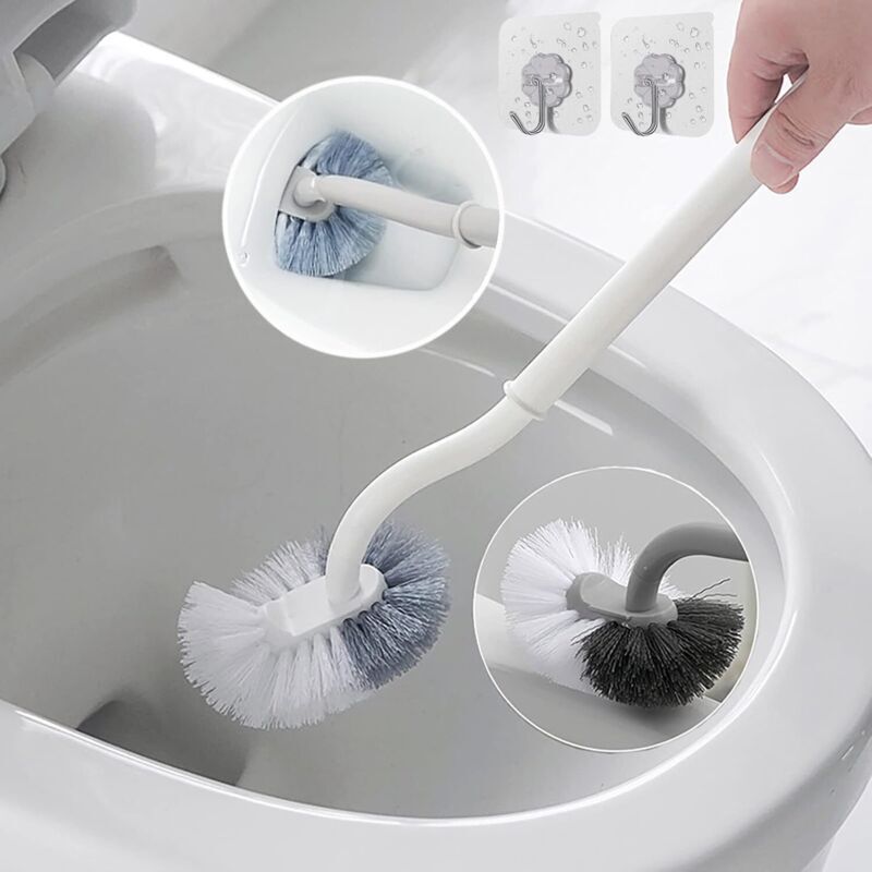 Set Aus 2 Abgewinkelten Toilettenbürsten Mit Gebogenem Design Für Eine Gründliche Reinigung. Langer Kunststoffgriff Und Flexible Borsten.