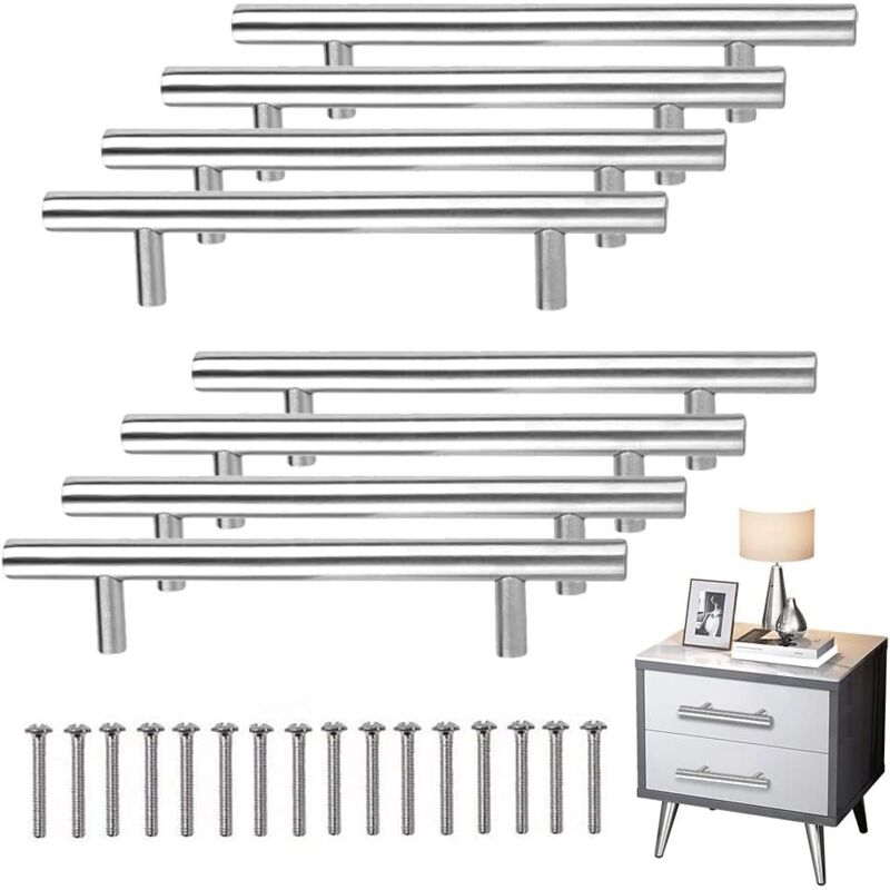 8-teiliges Set T-förmiger Küchentürgriffe Mit Schrauben (200 Mm). Küchenschrankgriffe Aus Edelstahl Mit 128 Mm Lochabstand. Für Schranktüren Und Küchentürgriffe.