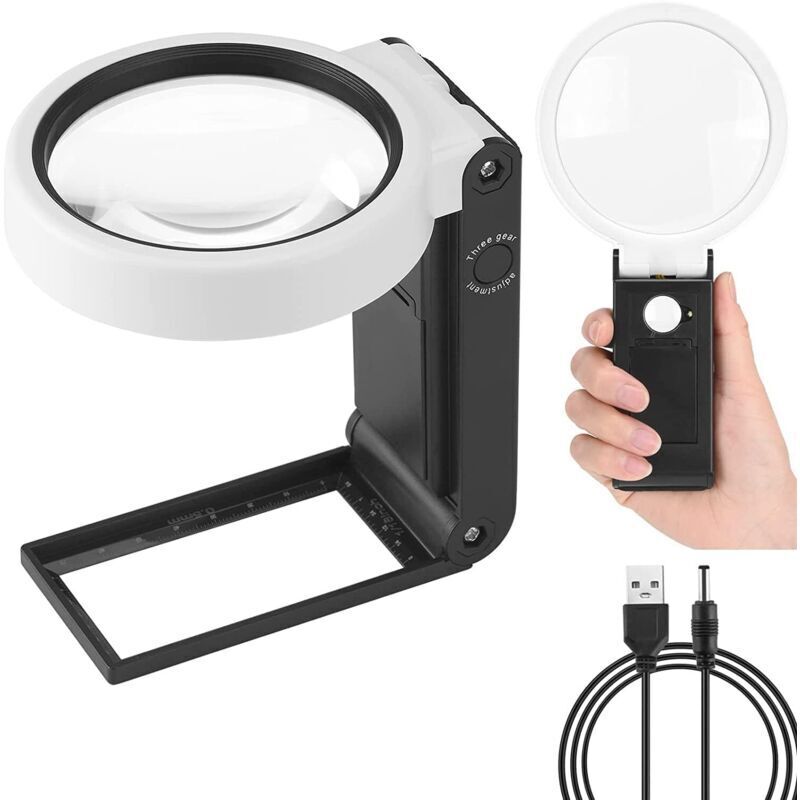 10- Bis 25-fache Vergrößerungslupe Mit Led-beleuchtung Und Tragbarem Ständer. Zusammenklappbar, Ideal Zum Lesen, Für Senioren, Zum Betrachten Von Münzen, Briefmarken, Karten, Schmuck Und Für Präzise A