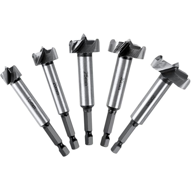 Holzbohrer-set, 5-teilig, Mit Sechskantgriff, Verstellbarer Positionierung, Hss-hartmetall-lochsäge Für Massivholz, Kork, Spanten, Sperrholz (15, 20, 25, 30, 35 Mm)