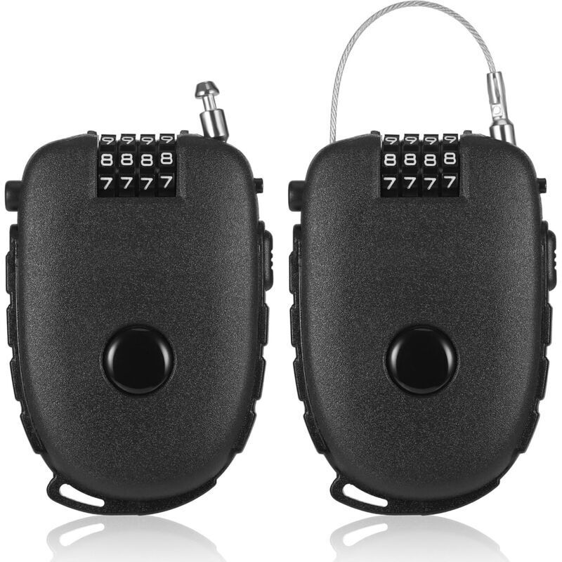 2er-pack 130-mm-kabelschlösser. Diebstahlsicheres Motorradhelmschloss, Rostfrei. Flexibles Fahrradkabelschloss. Leichtes 4-stelliges Kabelschloss. Gepäckschloss Mit Einziehbarem Edelstahlkern.