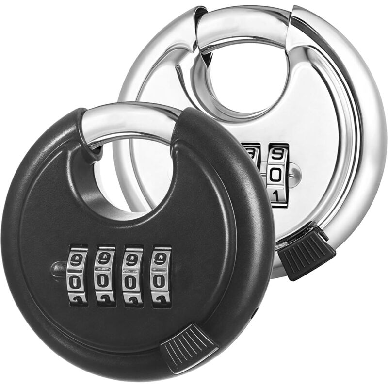 Set Mit 2 Runden Zahlenschlössern: 4-stellige Zahlenkombination. Vorhängeschloss Mit Digitalem Code. Wasserdichte Zinklegierung. Für Fitnessstudio, Spind, Garten, Schuppen, Schrank