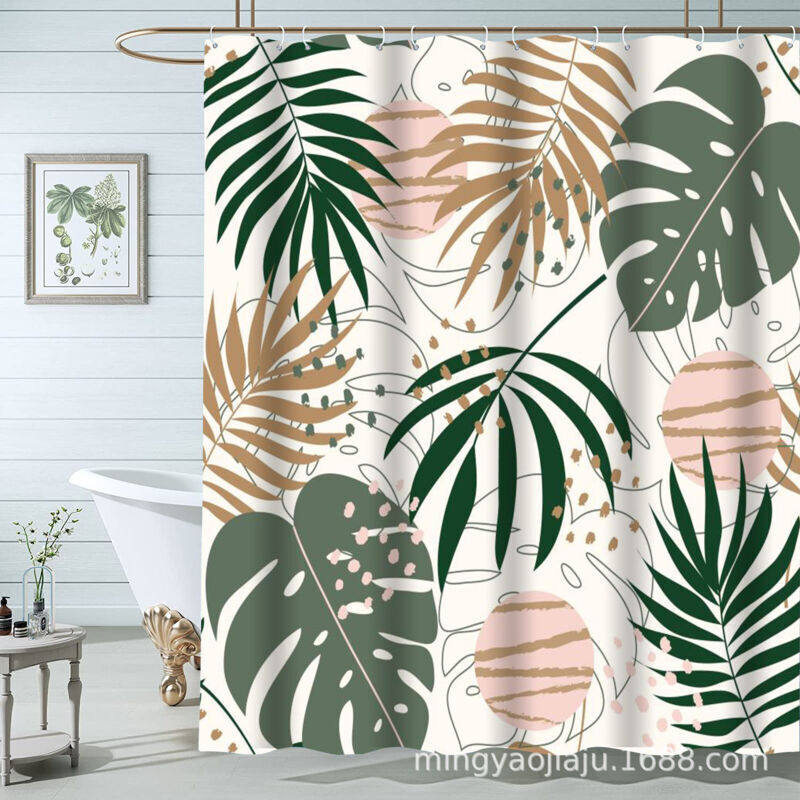 150x180 Boho Botanischer Wasserdichter Duschvorhang Abstraktes Pflanzenmotiv Aquarell Mid-century Tropische Pflanze Waschbarer Duschvorhang Badewanne Dekorativer Vorhang