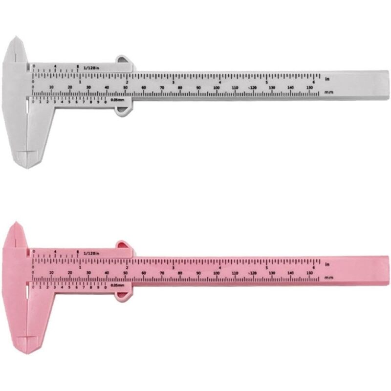 2-teiliges Kunststoff-messschieber-set Mit Doppelskala. Messwerkzeuge. Schülerlineal. Mini-messlineal (weiß, Rosa)