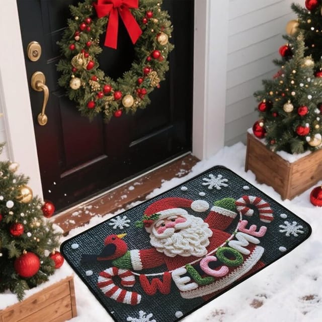 Weihnachtsteppich Mit Weihnachtsmannmotiv. Fußmatte Mit Schneeflocken. Weihnachtsteppich. Weihnachtsteppich Für Küche, Schlafzimmer, Flur, Wohnzimmer, Badezimmer. 40 X 60 Cm