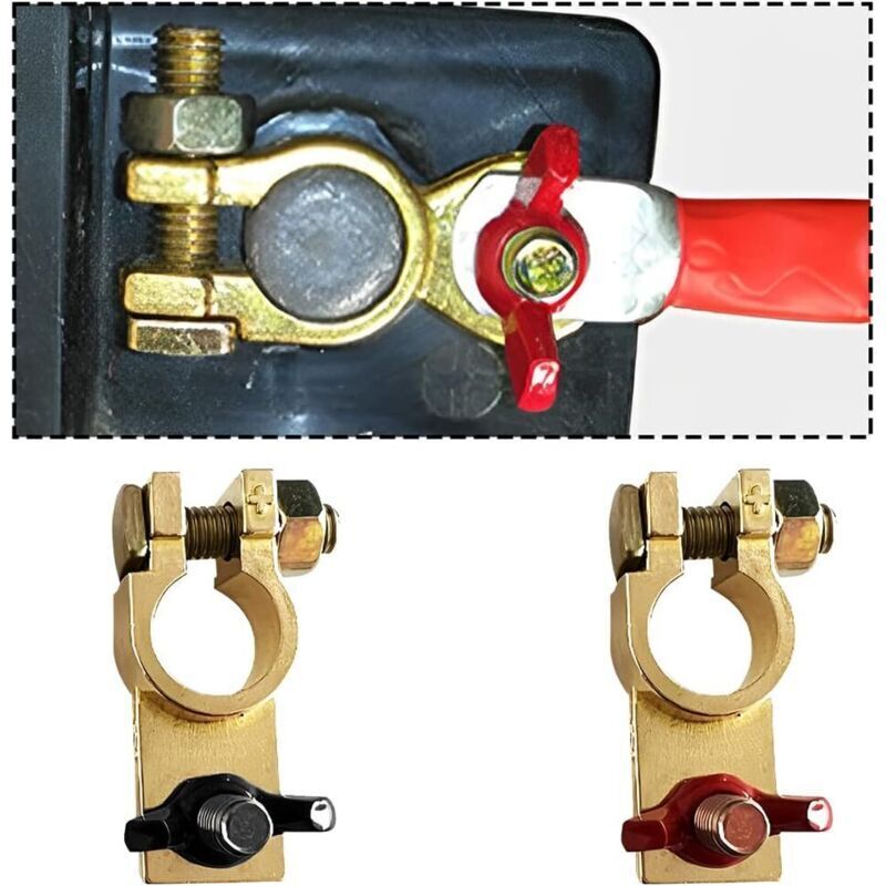 Batterieklemmen Für Autos. 12-v-batterieklemmen Aus Messing Mit Flügelmuttern. Für Autos, Motorräder, Boote, Lkw, Elektrofahrzeuge, Plus- Und Minuspol.