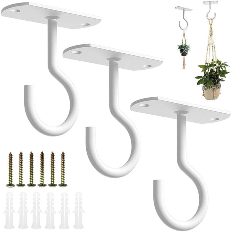 Deckenhaken Für Hängepflanzen. 3er-pack Metall-wandhaken Mit Schrauben Und Dübeln. Aufhängehaken Für Körbe, Vogelhäuschen, Laternen Und Windspiele (weiß).
