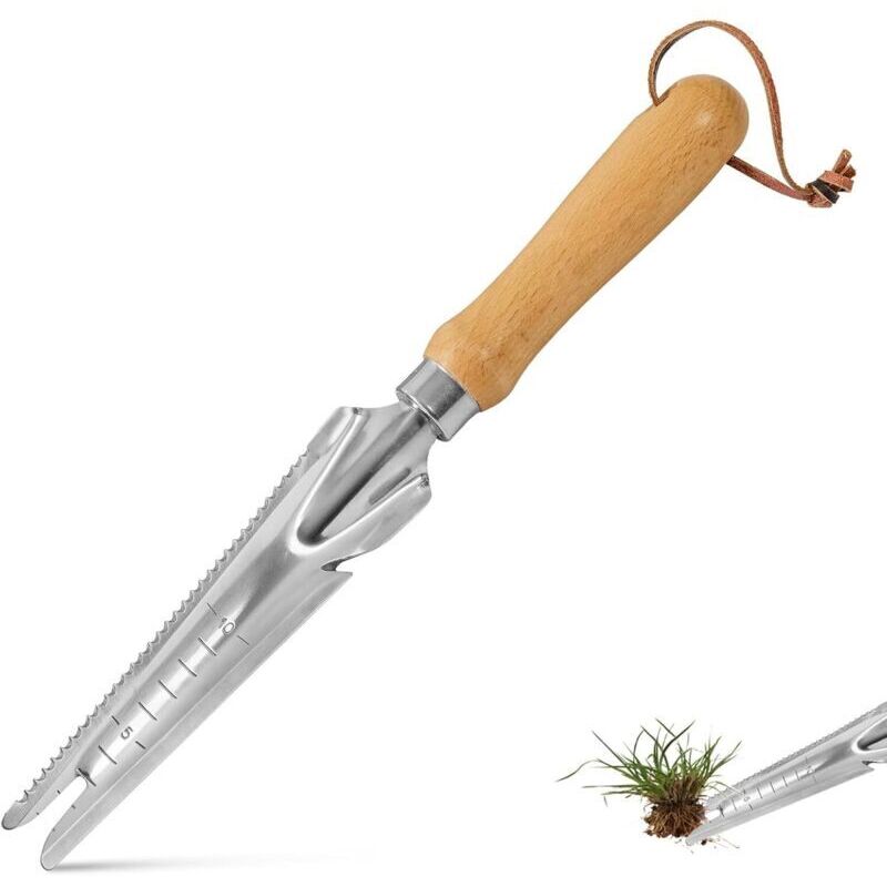 1 Stück Garten-unkrautzieher Mit 34 Holzgriffen, Unkrautjäter Aus Edelstahl, Manueller Unkrautjäter Aus Edelstahl Zum Jäten