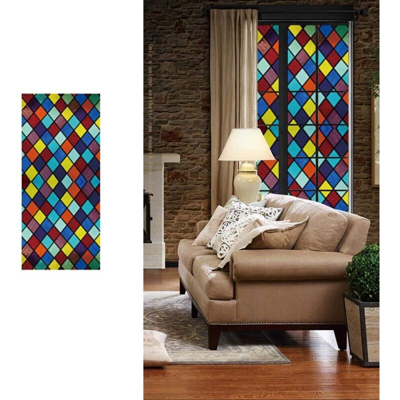 45 X 100 Cm Große Sichtschutzfolie, Blickdichte, Dekorative Fensterfolie In Buntglasoptik. Selbstklebende Verdunkelungsfolie Für Fenster In Schlafzimmer, Badezimmer Und Wohnzimmer.