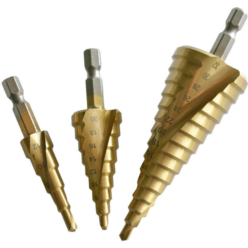 3-teiliges Set Spiral-stufenbohrer. 4–12/20/32 Mm Stufenbohrer Für Metall, Schnellarbeitsstahl, Titanbeschichtete Hss-bohrer Zum Bohren In Stahl, Messing Und Holz.