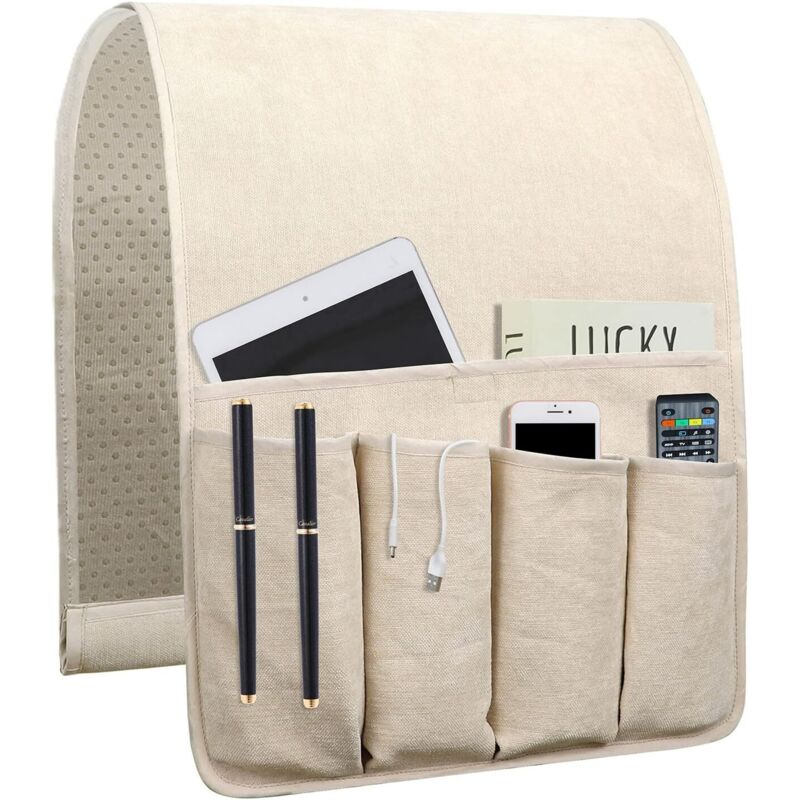 Rutschfester Sofa-armlehnen-organizer Mit 5 Taschen. Rutschfester Fernbedienungshalter Für Sofa (88,9 X 31,5 Cm, Beige)