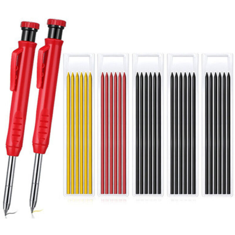 Set Mit Mechanischen Zimmermannsbleistiften. 2 Konstruktionsbleistifte Und 18 Minen. Zimmermannsbleistift Mit Anspitzer Für Zimmerleute Und Maurer (schwarz, Blau).