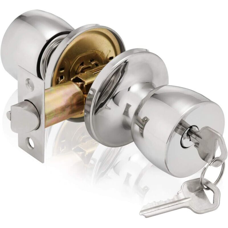 Innentürgriff Aus Poliertem Chrom – Tulpenförmiges Design Mit Schlüsselschloss – Türstärke 35–45 Mm – Verstellbarer Rohrriegel 60/70 Mm