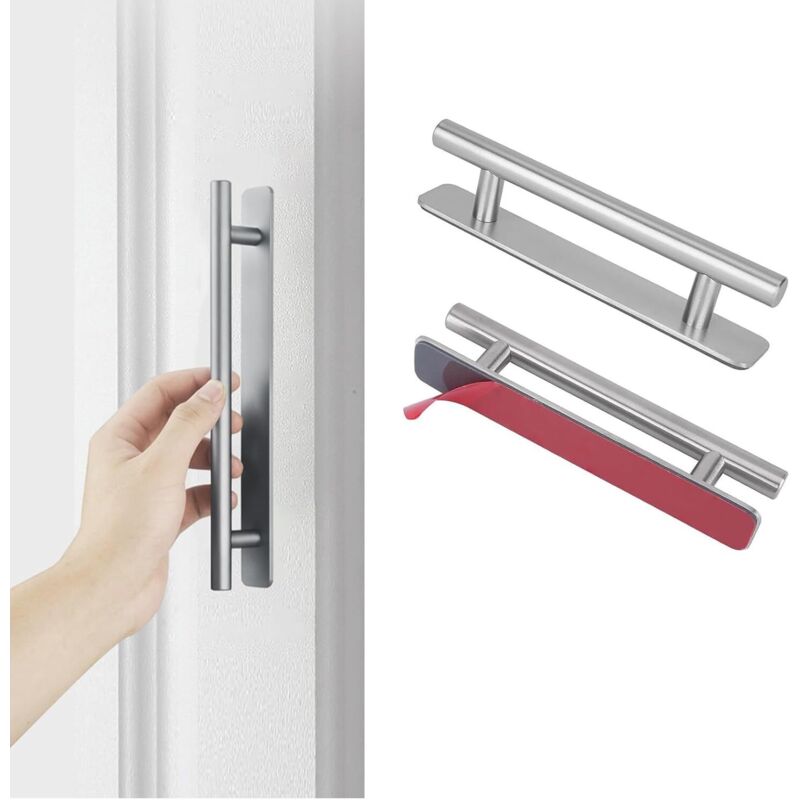 2-teilige, Selbstklebende Möbelgriffe. Schiebetürgriffe Aus Edelstahl, Kein Bohren Erforderlich. Griffe Für Küchenschränke, Kühlschränke, Schubladen Und Schiebetüren. 148 Mm (silber)