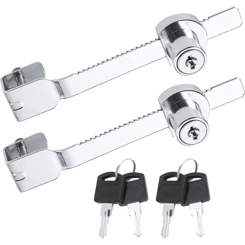 Set Aus 2 Schiebeschlössern Mit Schlüssel, Glasvitrinenschloss Für Terrarien, Vitrinen Und Ähnliches. Ratschenschloss Für Glastüren. Passende Schlüssel (silber).