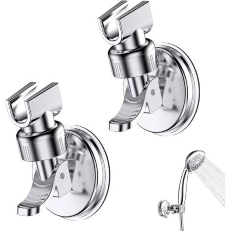 2-teiliger Duschkopfhalter Mit Saugnapf. 360° Drehbar. Abnehmbarer Und Verstellbarer Duschkopfhalter. Ideal Für Hotelbäder. Kein Bohren Erforderlich (silber).