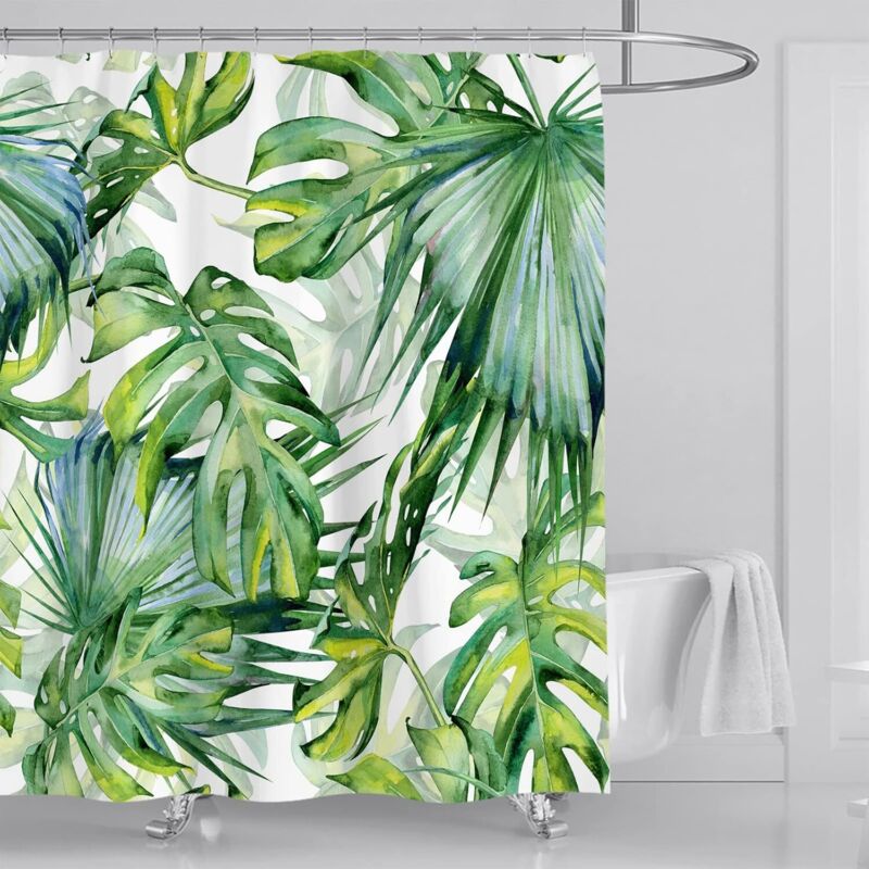 120 X 180 Cm Großer, Schimmelresistenter Duschvorhang Mit Grünem Palmenblattmuster, Wasserdichtem Polyestergewebe, Originellem Tropischem Dschungelpflanzen-design, Waschbarer Badewannenvorhang