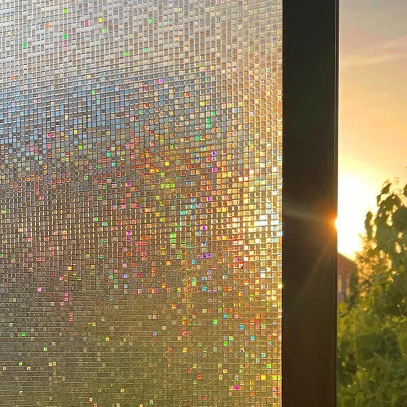 Dekorative 3d-fensterfolie. Selbstklebend. Elektrostatisch. Blickdicht. Sichtschutz. 30 X 200 Cm. Mosaikmuster. Mehrfarbiger Regenbogeneffekt.