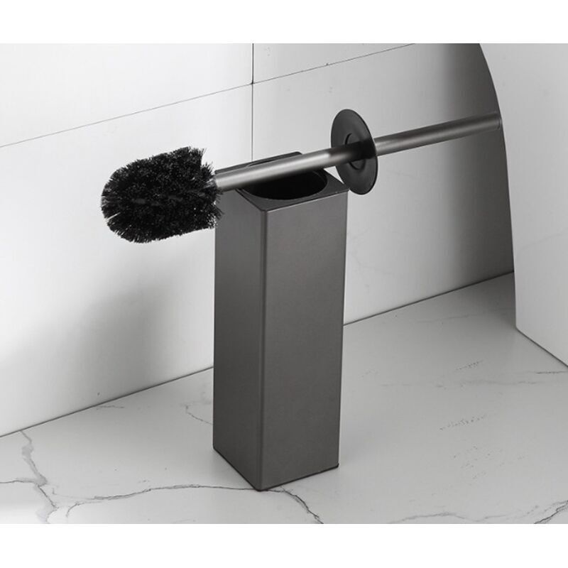 Quadratisch. Toilettenbürste Und Halter. Schwarze Toilettenbürste Mit 2 Bürstenköpfen Für Das Badezimmer.