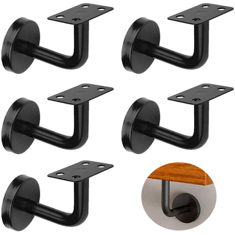Set Mit 5 Schwarzen Treppengeländerhalterungen. Treppengeländerstützen Aus Edelstahl. 60 X 80 Mm. Für Treppengeländer. Geeignet Für Den Innen- Und Außenbereich.