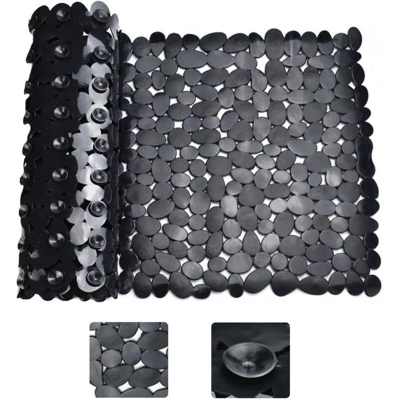 Schwarze, Rechteckige, Rutschfeste Duschmatte, Badematte Mit Anti-rutsch-funktion, Anti-schimmel-badematte, Duschmatte Mit Saugnäpfen Fürs Badezimmer. 88 X 40 Cm
