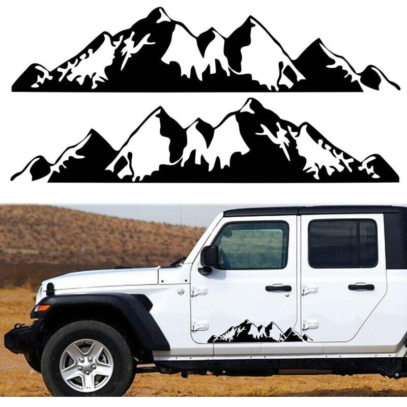 Paar Bergaufkleber (schwarz) Für Autokarosserien, Türen, Verschneite Berge, Geländewagen. Universell Einsetzbare, Lange Aufkleber.