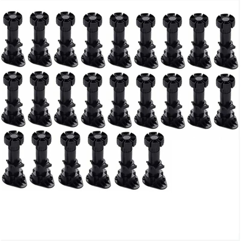 Verstellbare Schwarze Kunststoff-möbelfüße – 24er-set – Höhenverstellbar 60–80 Mm – Breiter Fuß Mit Befestigungsclip