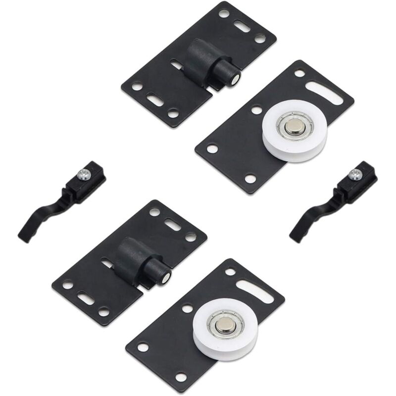 (schwarz) 2 Rollensets Für Schiebetüren. Möbelrollen. Geräuscharme Nylon-laufschienen. Für Schränke, Kleiderschränke Oder Schrankfenster.