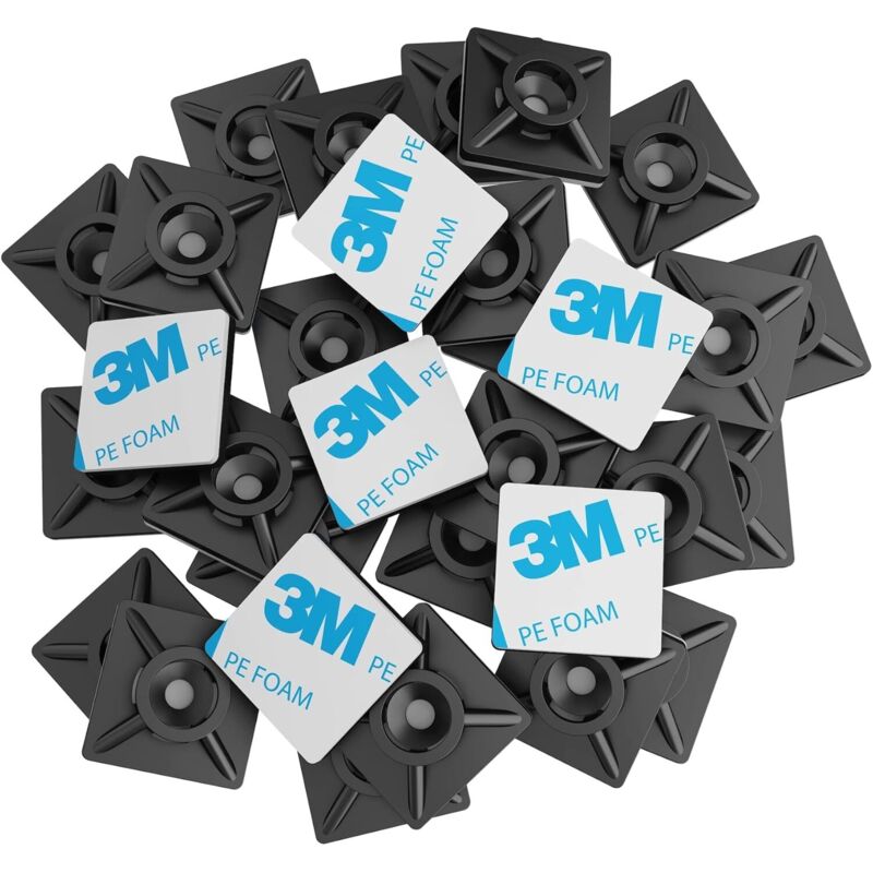 100 Selbstklebende Kabelbinderbasen. 19 Mm X 19 Mm. Schwarz. Selbstklebende Kabelbinder. Kunststoff-kabelbinderhalterung. Für Kabelbinder.