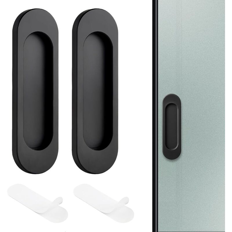 2-teiliges Ovales, Selbstklebendes Schiebetürgriff-set – Ideal Für Schiebetüren Und Möbel. Einfache Und Langlebige Montage. Elegantes Schwarzes Design.